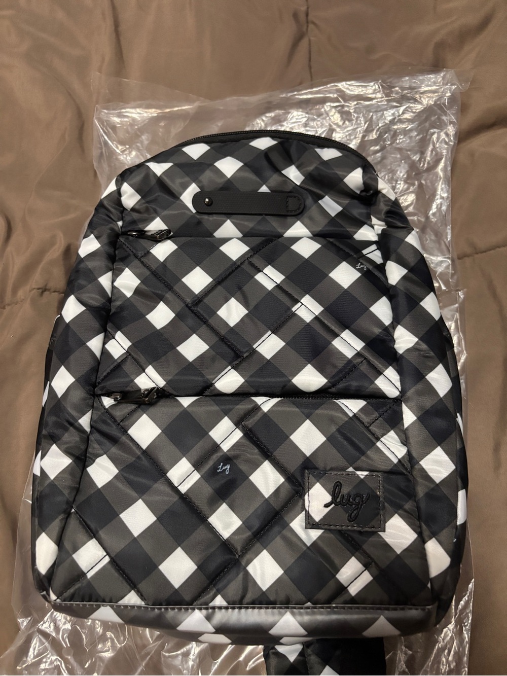 LUG Hopper Shorty  Black and White Check Quilted Backpack